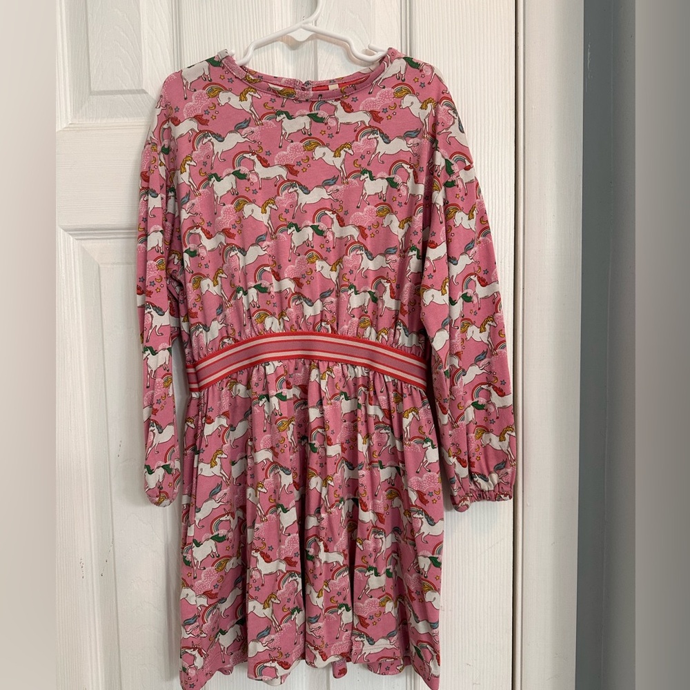 Pink Unicorn rainbow  Kids Dress. Size 7-8. Mini Boden